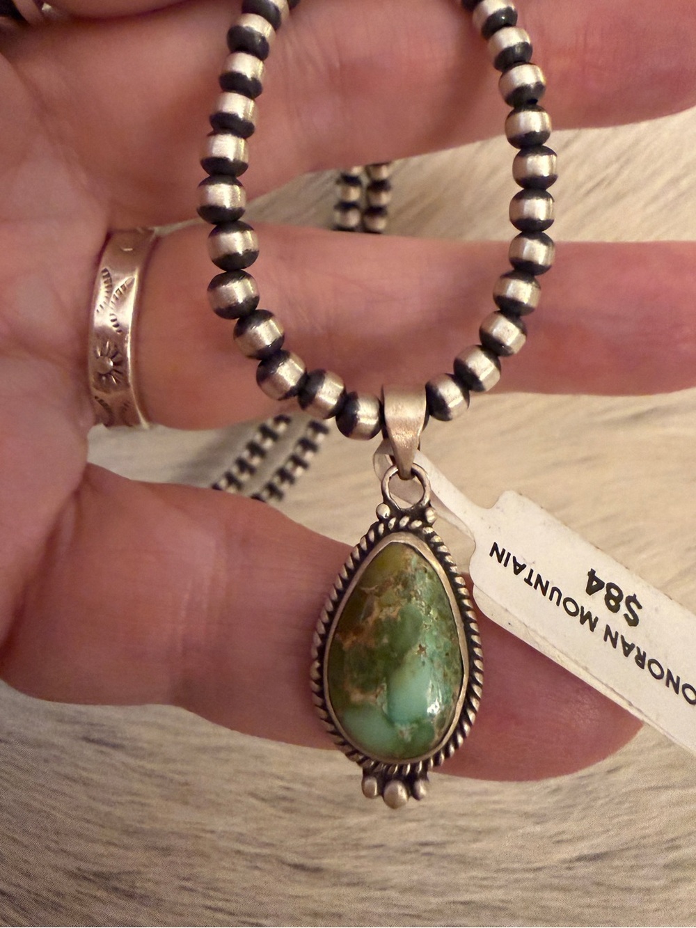 ❤️ Sonoran Mountain Turquoise Matte Brushed Sterling 925 Unisex Pendant 1.15”L